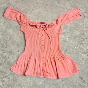 sunny leigh fairy cottage whimsy ruffle off the shoulder runched blouse medium